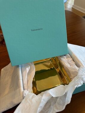 Tiffany & Co. Gold Plated Rectangular Tray with Tiffany Blue Box